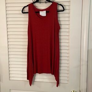 Blanque Red Black Lightweight Strip Lagenlook Sleeveless Side Peaked Top